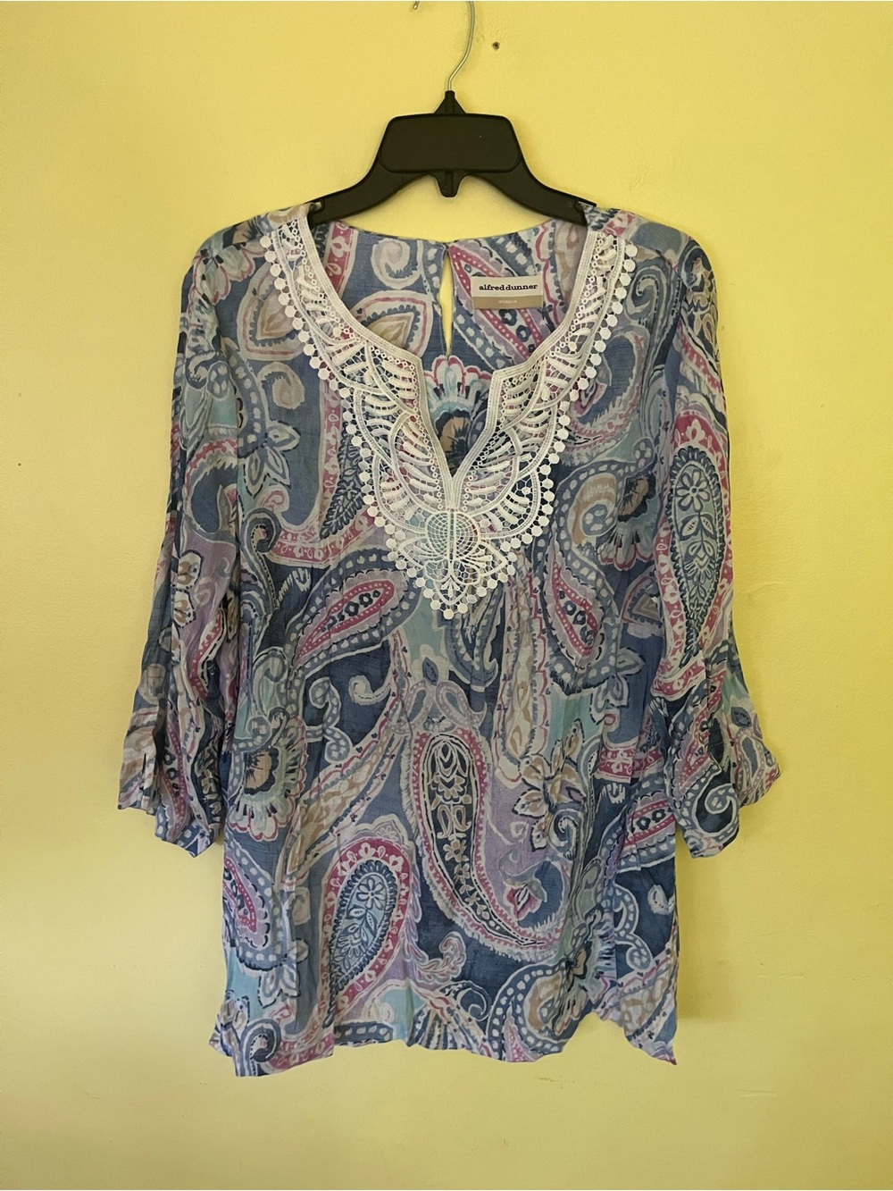 Alfred Dunner Woman Blue Paisley Lace-Trim Tunic Top Size XL